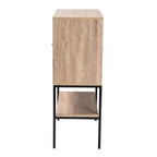Baxton Studio Asher Credenza con 2 Ante in Legno e Metallo, Mobile da Pranzo Marrone Naturale/Nero: Ripiani Fissi, Struttura in Truciolato