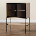 Baxton Studio Asher Credenza con 2 Ante in Legno e Metallo, Mobile da Pranzo Marrone Naturale/Nero: Ripiani Fissi, Struttura in Truciolato