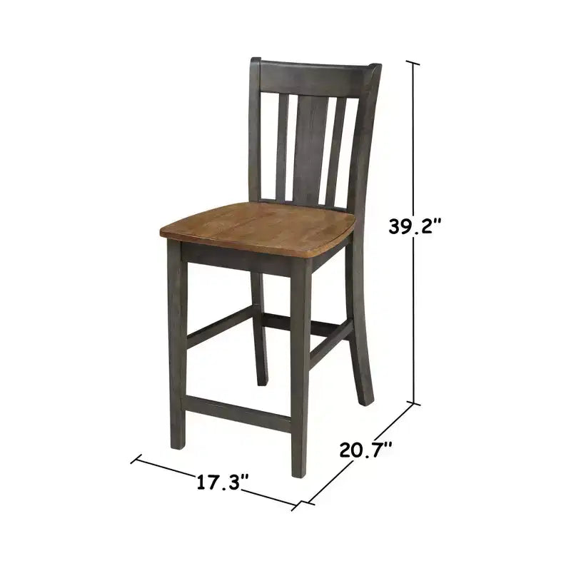 Tavolo da pranzo da 106,7 cm rotondo con 2 ante a ribalta, altezza bancone, 3 pz con 2 sgabelli con schienale a doghe, noce americano/carbone lavato - International Concepts