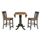 Tavolo da pranzo da 106,7 cm rotondo con 2 ante a ribalta, altezza bancone, 3 pz con 2 sgabelli con schienale a doghe, noce americano/carbone lavato - International Concepts