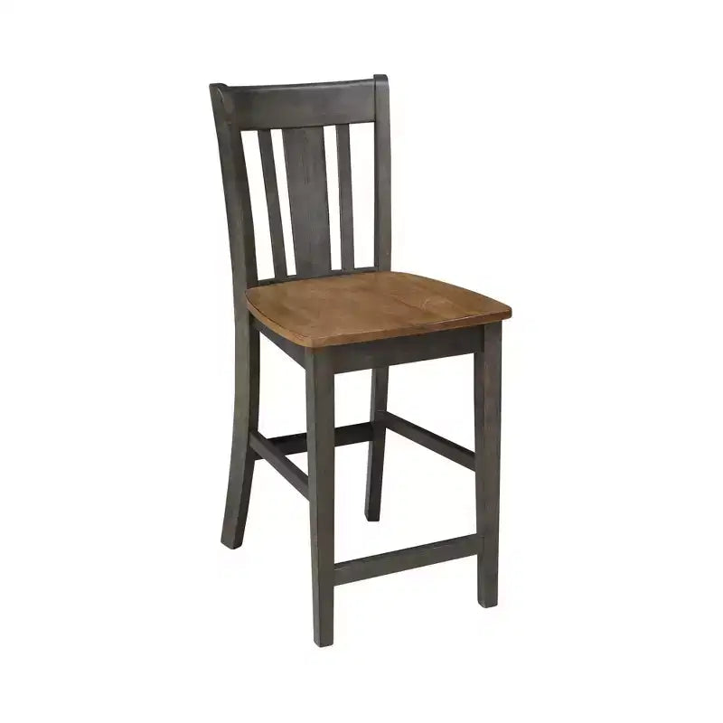 Tavolo da pranzo da 106,7 cm rotondo con 2 ante a ribalta, altezza bancone, 3 pz con 2 sgabelli con schienale a doghe, noce americano/carbone lavato - International Concepts