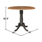 Tavolo da pranzo da 106,7 cm rotondo con 2 ante a ribalta, altezza bancone, 3 pz con 2 sgabelli con schienale a doghe, noce americano/carbone lavato - International Concepts