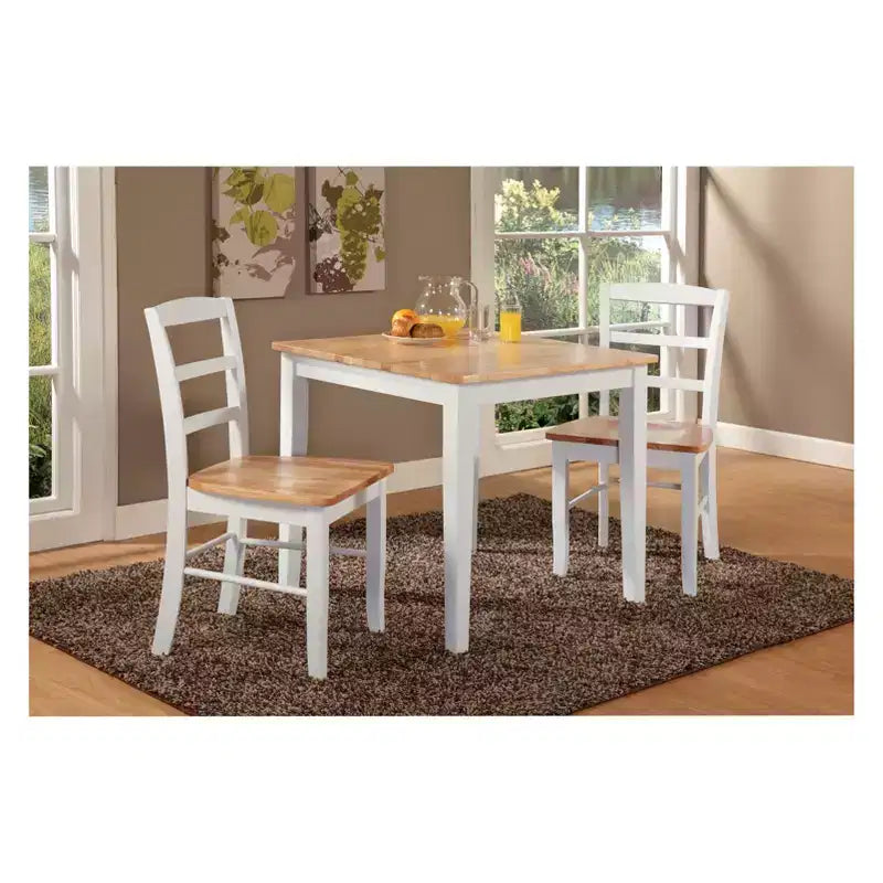 Set 3 Pezzi Tavolo da Pranzo con 2 Sedie Scala Bianco/Naturale – International Concepts: Legno Massello, Quadrato, Non Estensibile