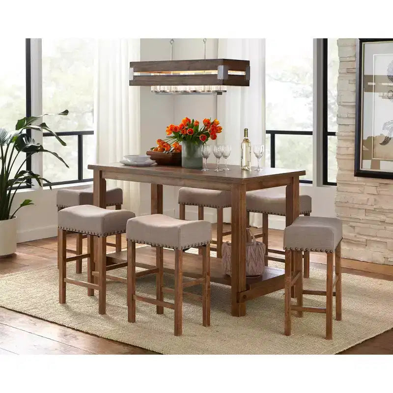 Buylateral Hathaway Tavolo da pranzo rettangolare a altezza bancone in stile rustico moderno, colore Driftwood