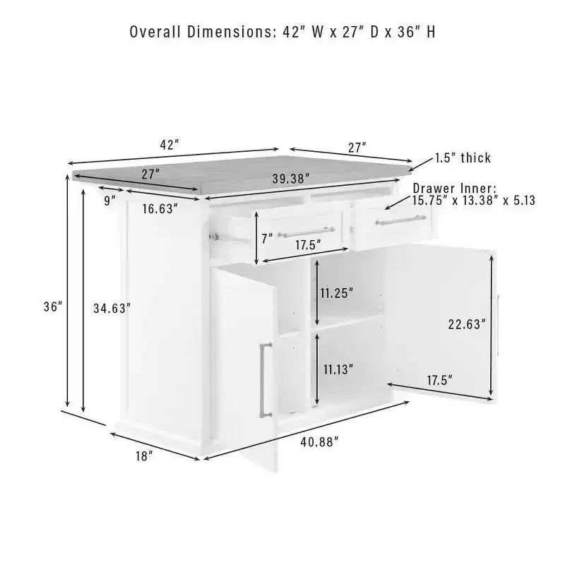 Crosley Bartlett Isola da cucina con piano in legno bianco/noce: Stile tradizionale, Ripiani regolabili, Carrello contenitore