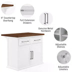 Crosley Bartlett Isola da cucina con piano in legno bianco/noce: Stile tradizionale, Ripiani regolabili, Carrello contenitore
