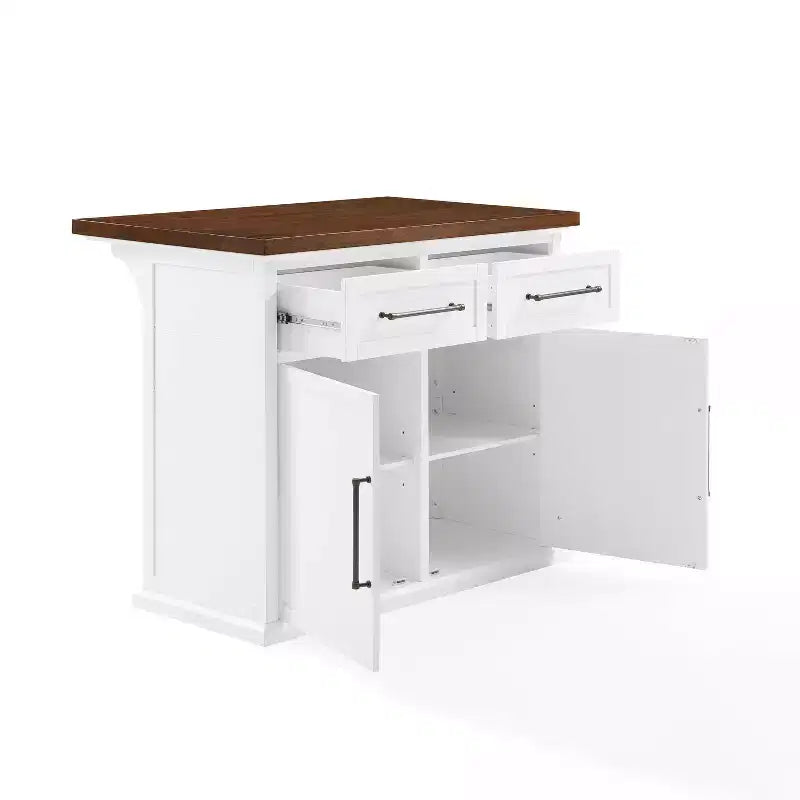 Crosley Bartlett Isola da cucina con piano in legno bianco/noce: Stile tradizionale, Ripiani regolabili, Carrello contenitore