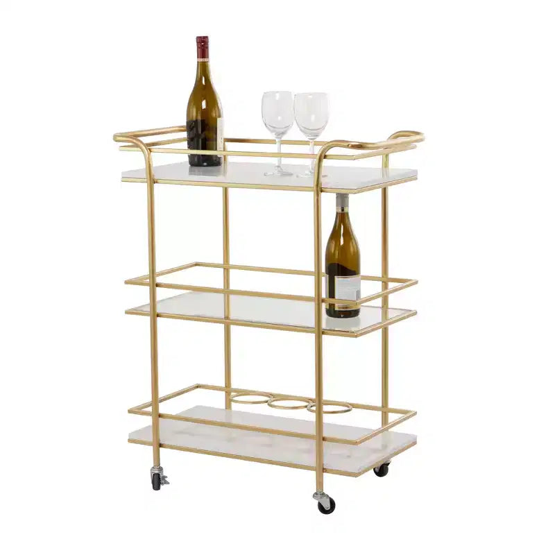 Glam Marble Bar Cart Gold - Olivia & May: Luxury Tea Serving Cart, No Assembly, Metal Frame