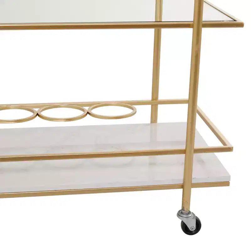 Glam Marble Bar Cart Gold - Olivia & May: Luxury Tea Serving Cart, No Assembly, Metal Frame