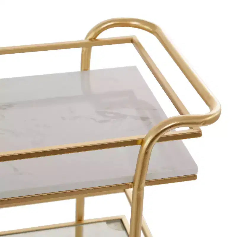 Glam Marble Bar Cart Gold - Olivia & May: Luxury Tea Serving Cart, No Assembly, Metal Frame