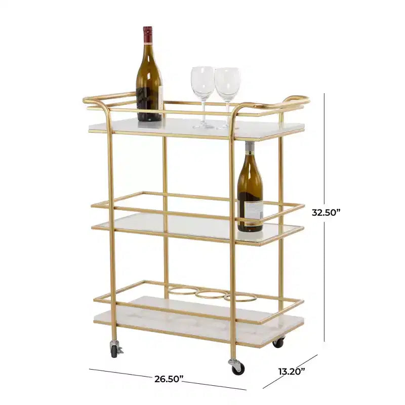 Glam Marble Bar Cart Gold - Olivia & May: Luxury Tea Serving Cart, No Assembly, Metal Frame