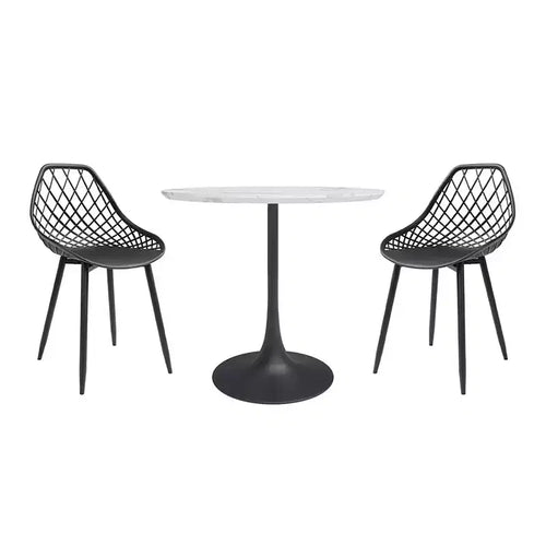 3pc Kurv Dining Set White Faux Marble/Black - Jamesdar