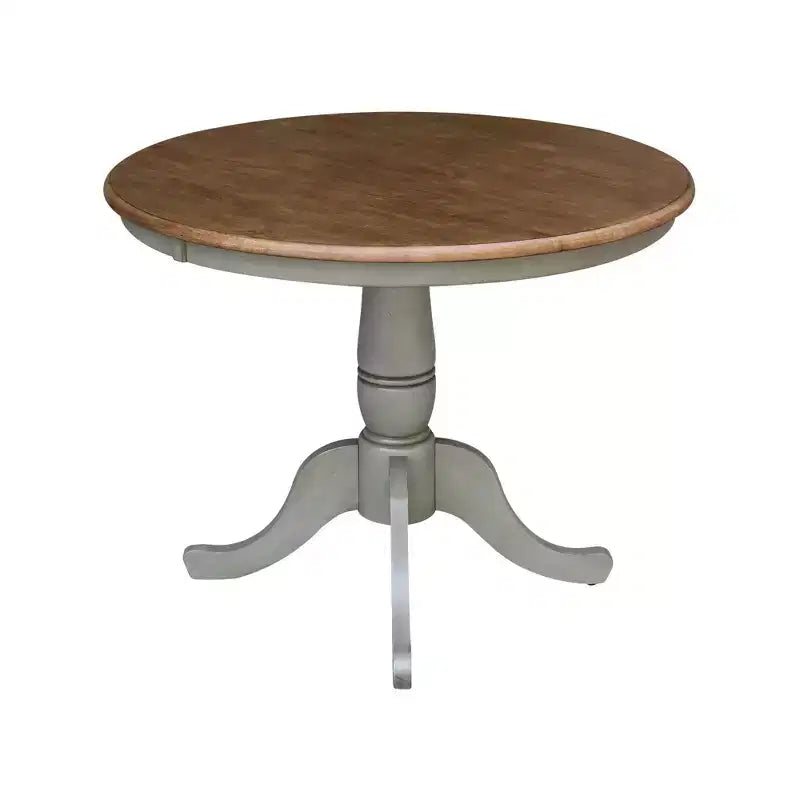 29" Dining Height Loraina Round Pedestal Table Hickory Brown/Stone Gray - International Concepts: Solid Wood, Seats 4