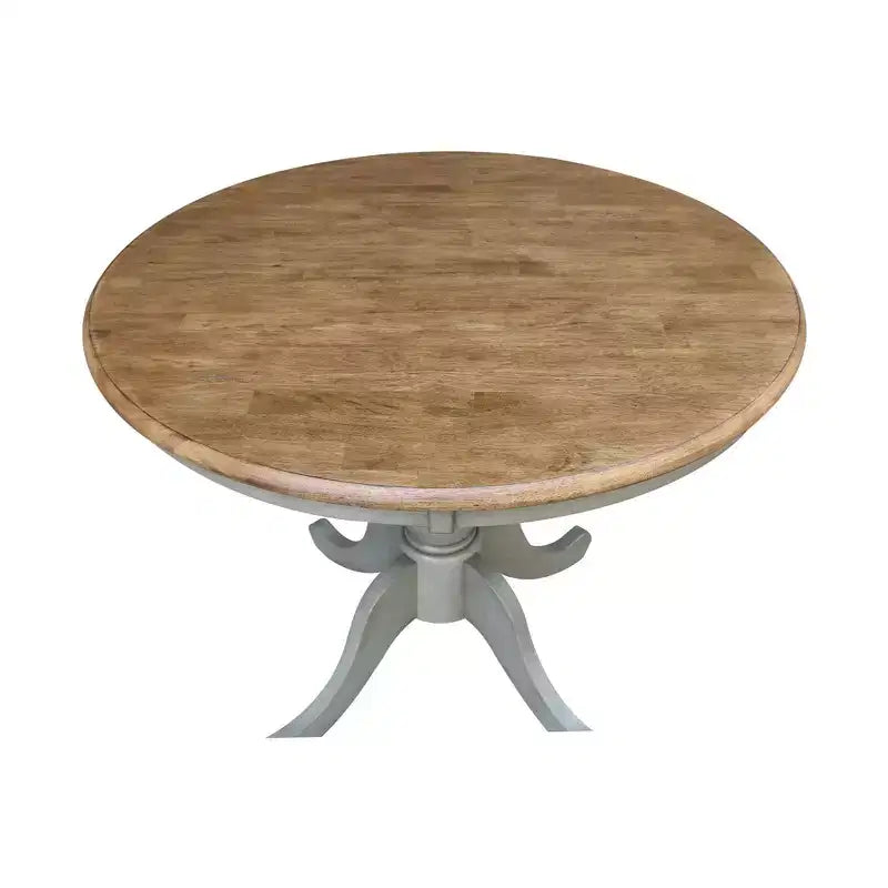 29" Dining Height Loraina Round Pedestal Table Hickory Brown/Stone Gray - International Concepts: Solid Wood, Seats 4