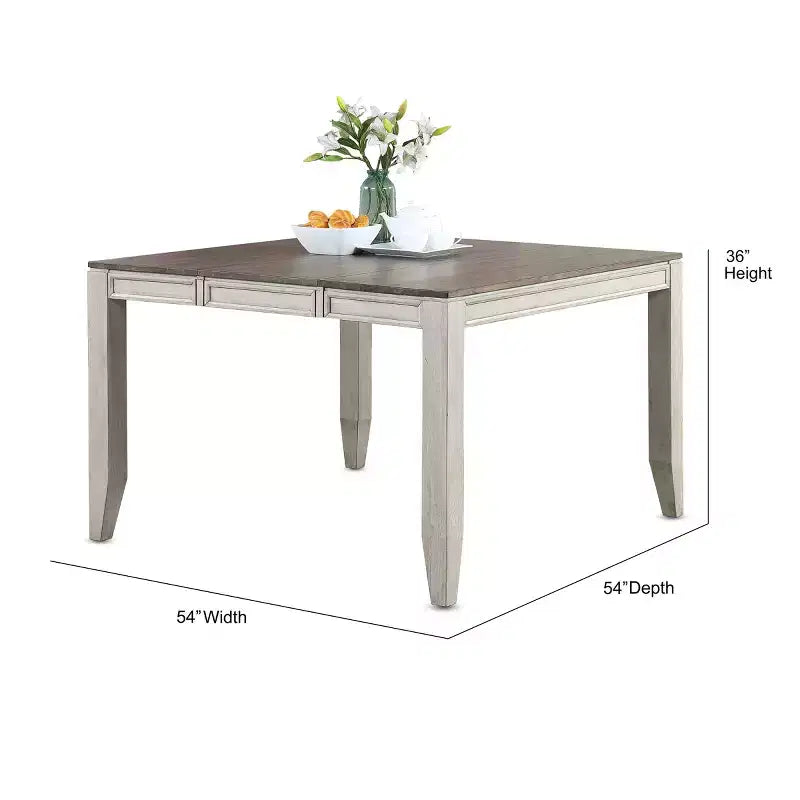 Abacus Counter Table Alabaster/Honey - Steve Silver Co.: 36" High, Square, Seats 8, Butterfly Leaf