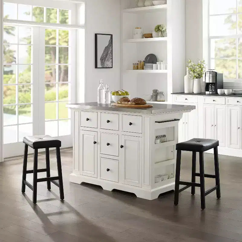 Isola Cucina Julia con Piano in Acciaio Inox: 2 Sgabelli Inclusi, Porta Spezie, Porta Asciugamani - Crosley