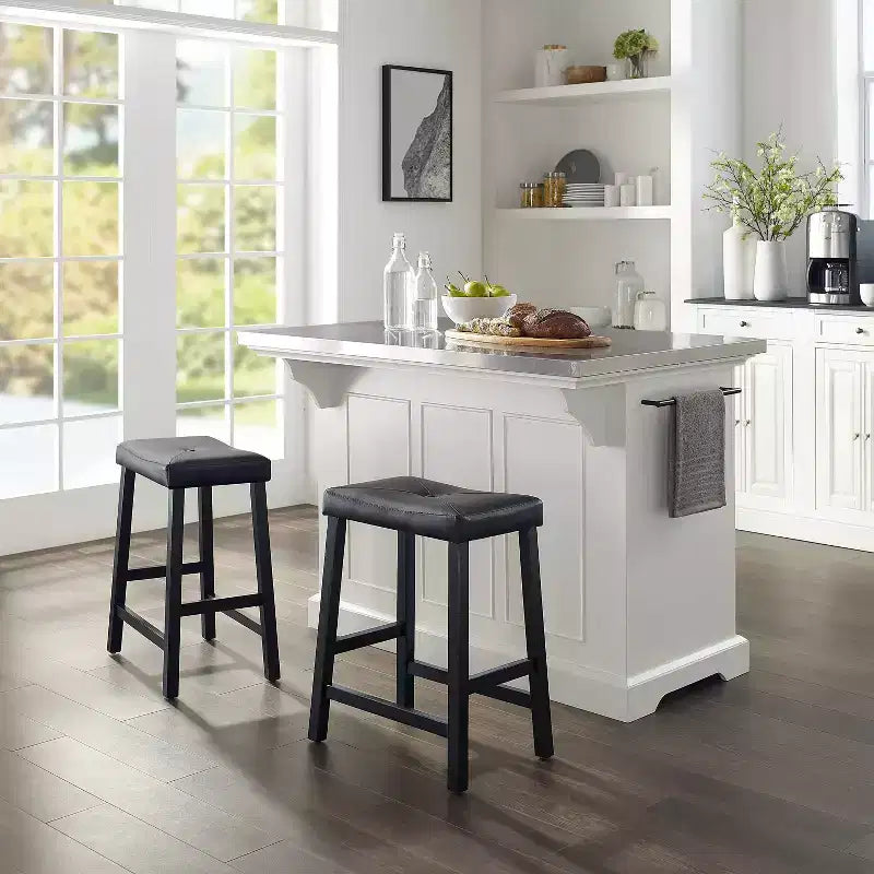 Isola Cucina Julia con Piano in Acciaio Inox: 2 Sgabelli Inclusi, Porta Spezie, Porta Asciugamani - Crosley