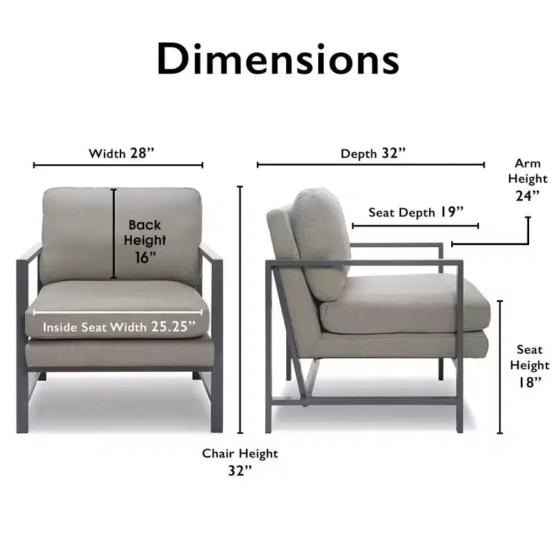 Russell Bronze Metal Frame Accent Chair Gray - Finch: Upholstered Polyester, Modern Club Chair with 250lb Capacity