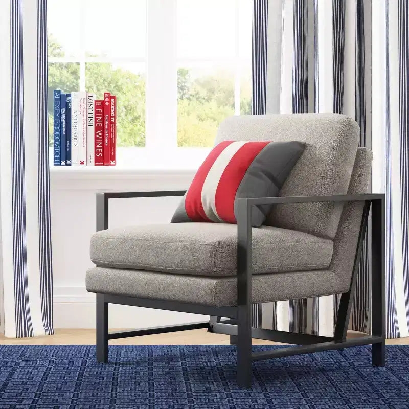 Russell Bronze Metal Frame Accent Chair Gray - Finch: Upholstered Polyester, Modern Club Chair with 250lb Capacity