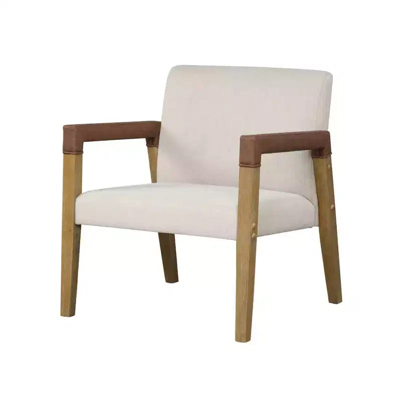 30" Wood and Faux Leather Upholstered Accent Chair Brushed Light Brown/Flax/Chestnut - Nathan James