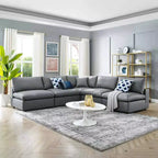 5pc Commix Down Filled Overstuffed Vegan Leather L-Shaped Sectional Sofa Set Gray - Modway: Plush Comfort, Modern Home Furniture