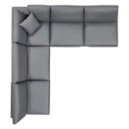 5pc Commix Down Filled Overstuffed Vegan Leather L-Shaped Sectional Sofa Set Gray - Modway: Plush Comfort, Modern Home Furniture