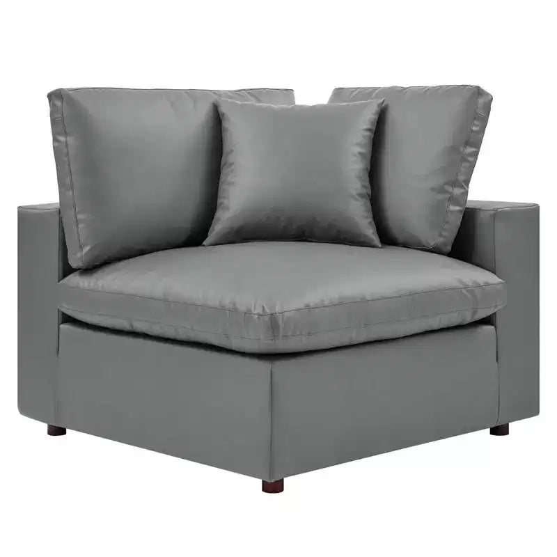 5pc Commix Down Filled Overstuffed Vegan Leather L-Shaped Sectional Sofa Set Gray - Modway: Plush Comfort, Modern Home Furniture