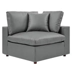 5pc Commix Down Filled Overstuffed Vegan Leather L-Shaped Sectional Sofa Set Gray - Modway: Plush Comfort, Modern Home Furniture