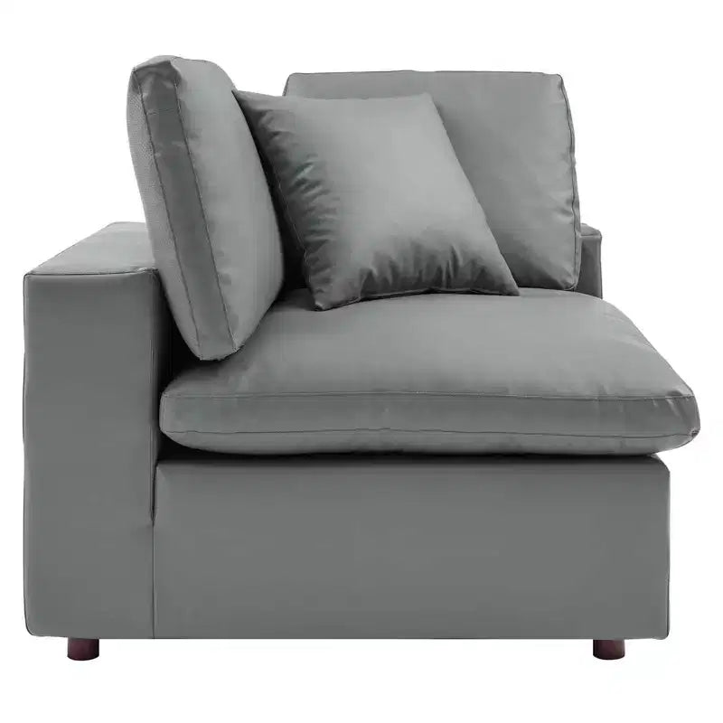 5pc Commix Down Filled Overstuffed Vegan Leather L-Shaped Sectional Sofa Set Gray - Modway: Plush Comfort, Modern Home Furniture