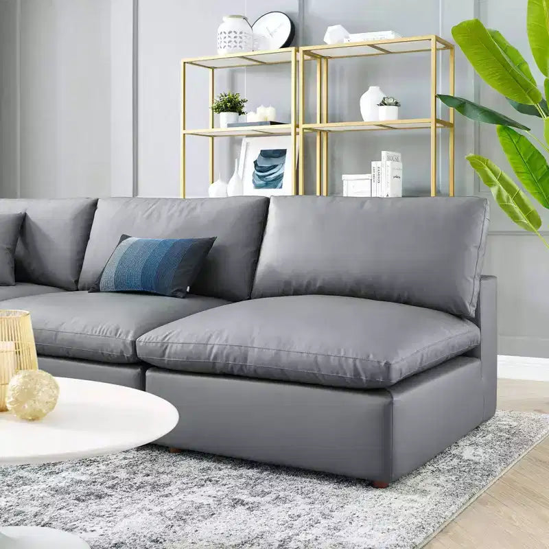 5pc Commix Down Filled Overstuffed Vegan Leather L-Shaped Sectional Sofa Set Gray - Modway: Plush Comfort, Modern Home Furniture
