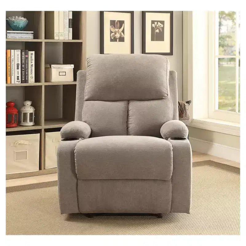 Rosia Linen Side Lever Recliner Gray - Acme Furniture: Microfiber, Side Handle, Cup Holders