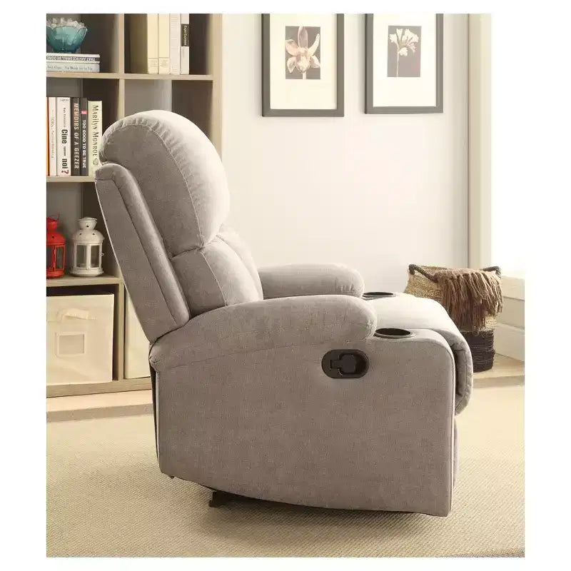 Rosia Linen Side Lever Recliner Gray - Acme Furniture: Microfiber, Side Handle, Cup Holders