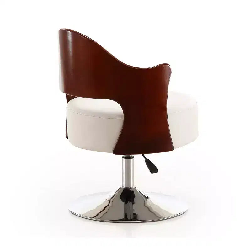 Poltrona girevole Bopper in similpelle regolabile in altezza - Manhattan Comfort: Seduta rotonda moderna, Schienale effetto legno, Base in metallo