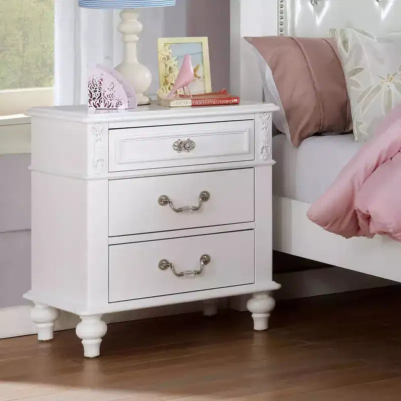 Kendalee 3 Drawers Nightstand with USB Ports White - HOMES: Inside + Out: Bedside Furniture, Antique Style