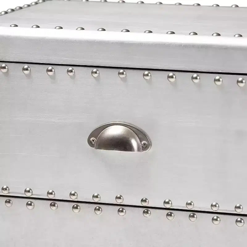 Baxton Studio Comodino metallico a 2 cassetti Davet Argento: Stile moderno di metà secolo, struttura in truciolato