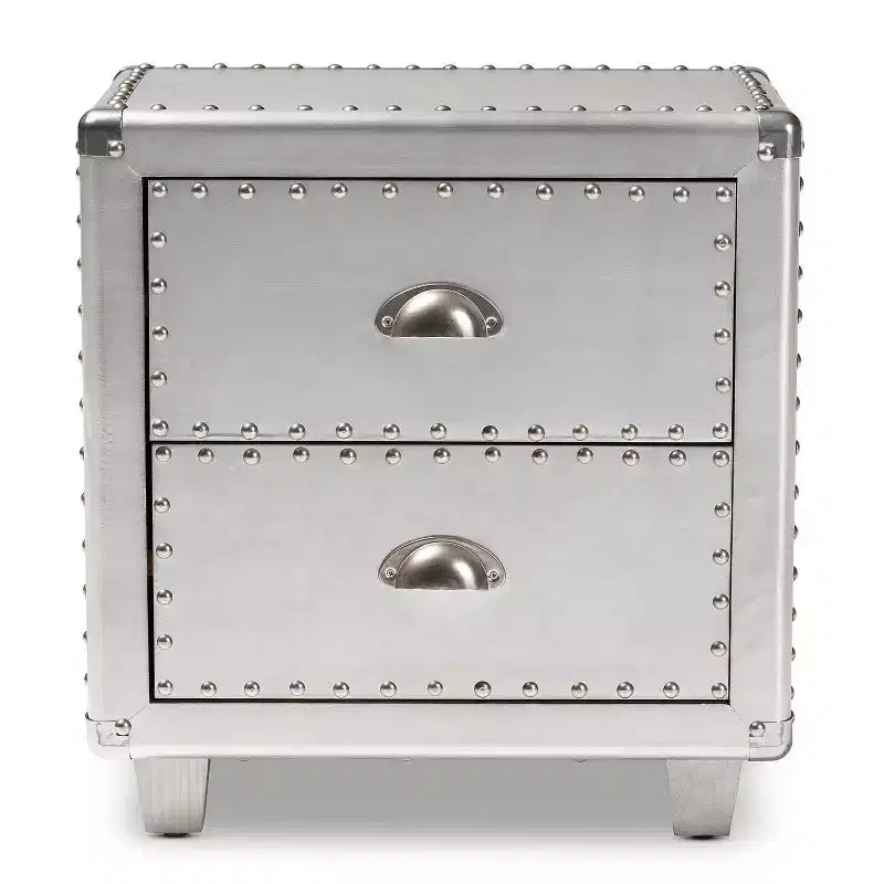 Baxton Studio Comodino metallico a 2 cassetti Davet Argento: Stile moderno di metà secolo, struttura in truciolato