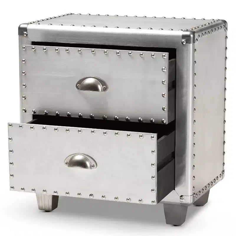 Baxton Studio Comodino metallico a 2 cassetti Davet Argento: Stile moderno di metà secolo, struttura in truciolato