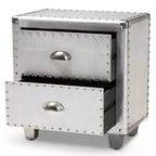 Baxton Studio Comodino metallico a 2 cassetti Davet Argento: Stile moderno di metà secolo, struttura in truciolato