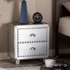 Baxton Studio Comodino metallico a 2 cassetti Davet Argento: Stile moderno di metà secolo, struttura in truciolato