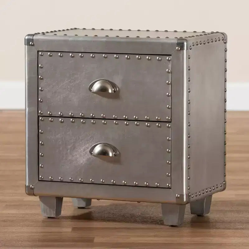 Baxton Studio Comodino metallico a 2 cassetti Davet Argento: Stile moderno di metà secolo, struttura in truciolato
