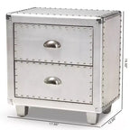 Baxton Studio Comodino metallico a 2 cassetti Davet Argento: Stile moderno di metà secolo, struttura in truciolato