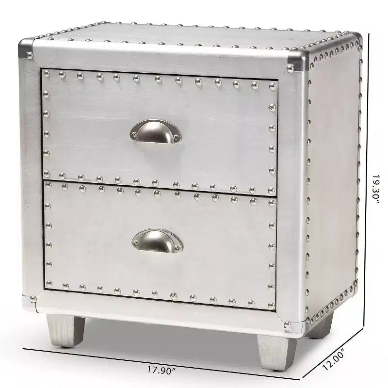 Baxton Studio Comodino metallico a 2 cassetti Davet Argento: Stile moderno di metà secolo, struttura in truciolato