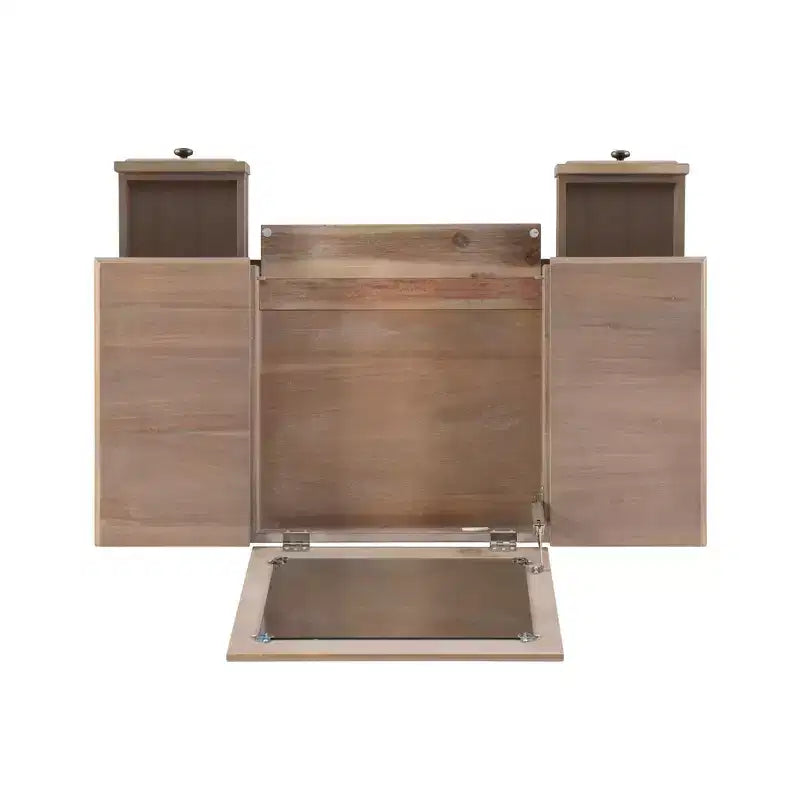 Cyndi Traditional Washed Wood Vanity Set with Stool & Storage, Beige Padded Seat - Linon