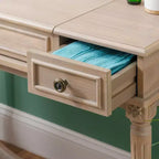 Cyndi Traditional Washed Wood Vanity Set with Stool & Storage, Beige Padded Seat - Linon