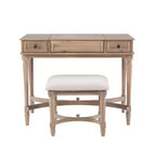 Cyndi Traditional Washed Wood Vanity Set with Stool & Storage, Beige Padded Seat - Linon