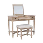 Cyndi Traditional Washed Wood Vanity Set with Stool & Storage, Beige Padded Seat - Linon
