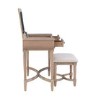 Cyndi Traditional Washed Wood Vanity Set with Stool & Storage, Beige Padded Seat - Linon
