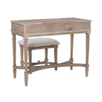 Cyndi Traditional Washed Wood Vanity Set with Stool & Storage, Beige Padded Seat - Linon