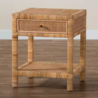 Adelia Natural Rattan & Mahogany 1 Drawer Nightstand with Shelf - Baxton Studio