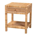 Adelia Natural Rattan & Mahogany 1 Drawer Nightstand with Shelf - Baxton Studio